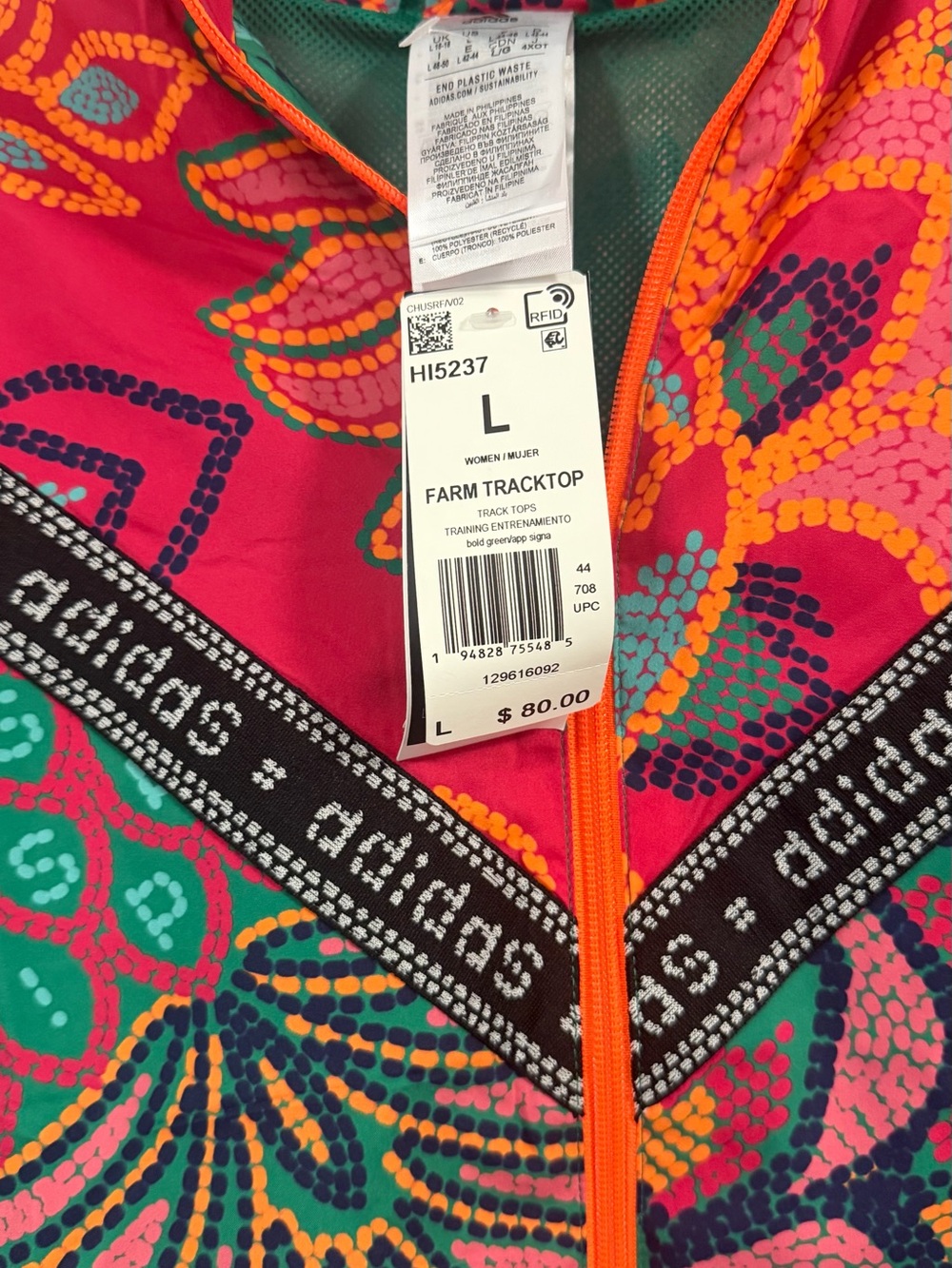 Adidas/Farm Rio collaboration Women's Green, Pink & Orange Floral Bomber Jacket - Picture 3 of 9